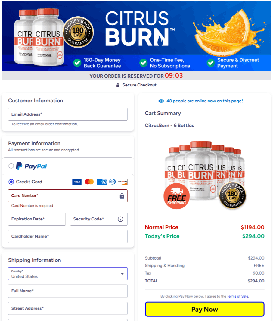 CitrusBurn Ingredients Checkout